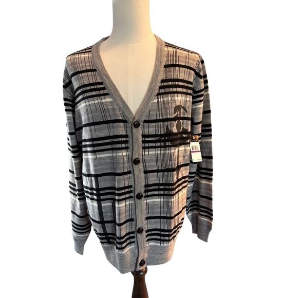 NWT Artful Dodger Conspire Inspire Cardigan Sweater 100% Wool Intarsia  XXL $148 - Picture 1 of 7
